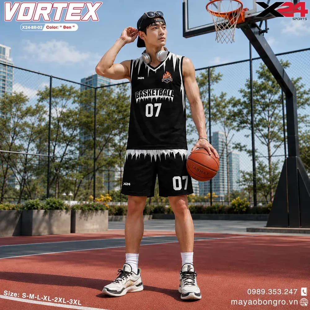 Mẫu áo bóng rổ mẫu thiết kế riêng màu Đen tại X24 Sport
