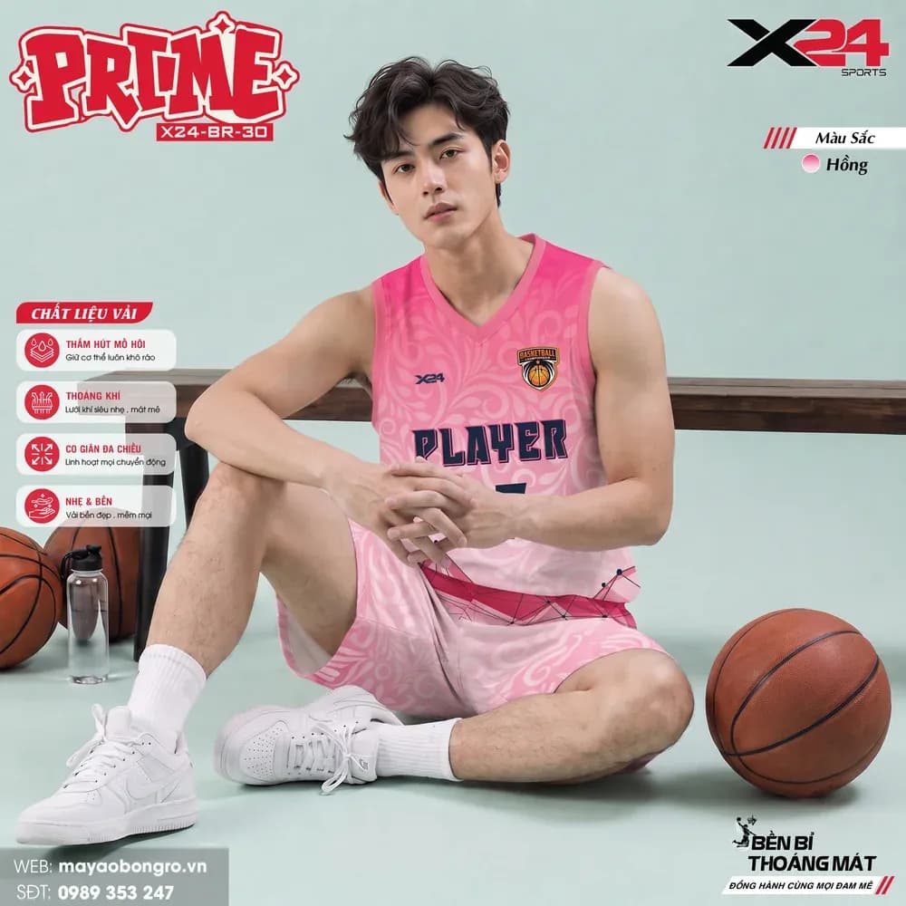 Mẫu áo bóng rổ mẫu thiết kế riêng màu Hồng tại X24 Sport