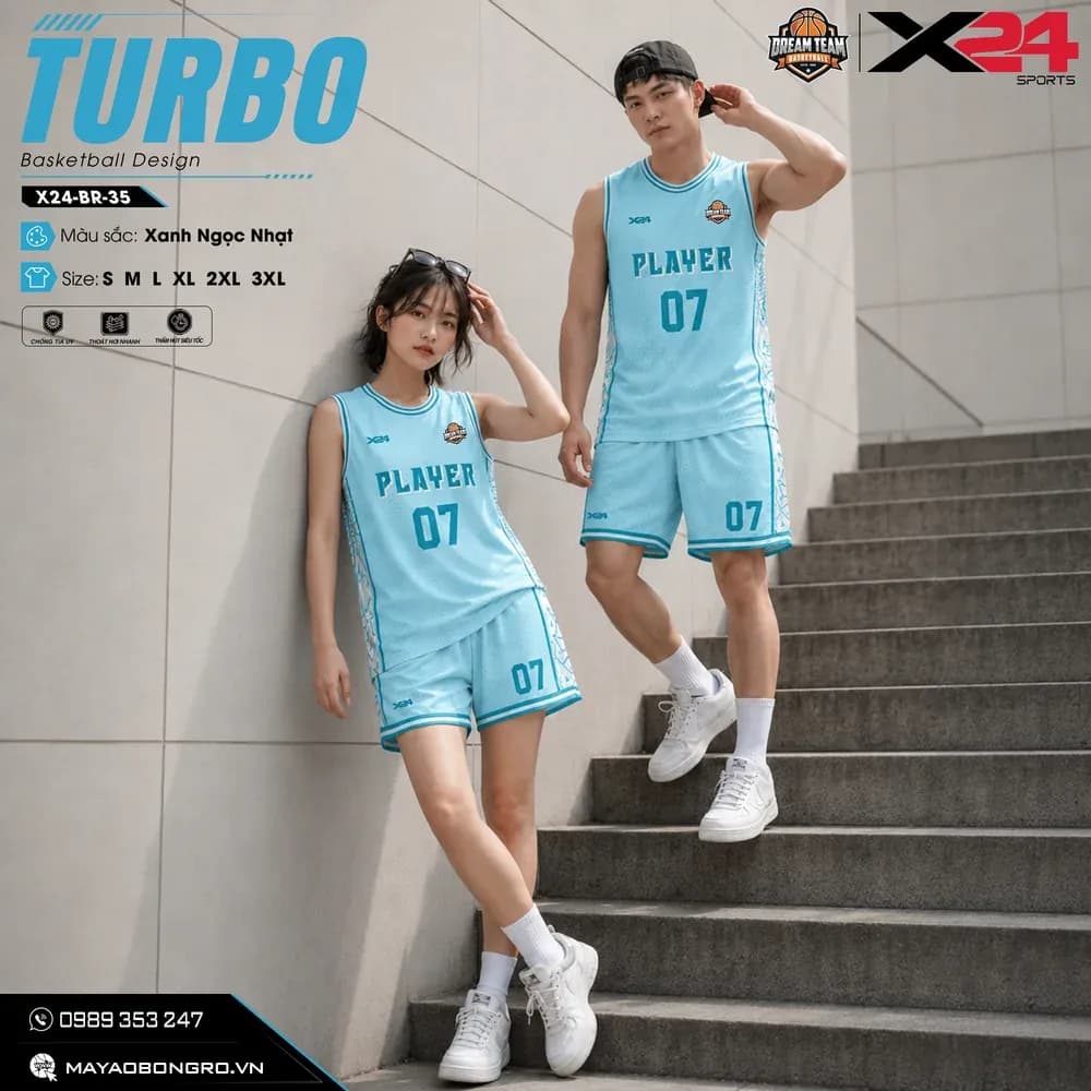 Mẫu áo bóng rổ mẫu thiết kế riêng màu Xanh ngọc tại X24 Sport