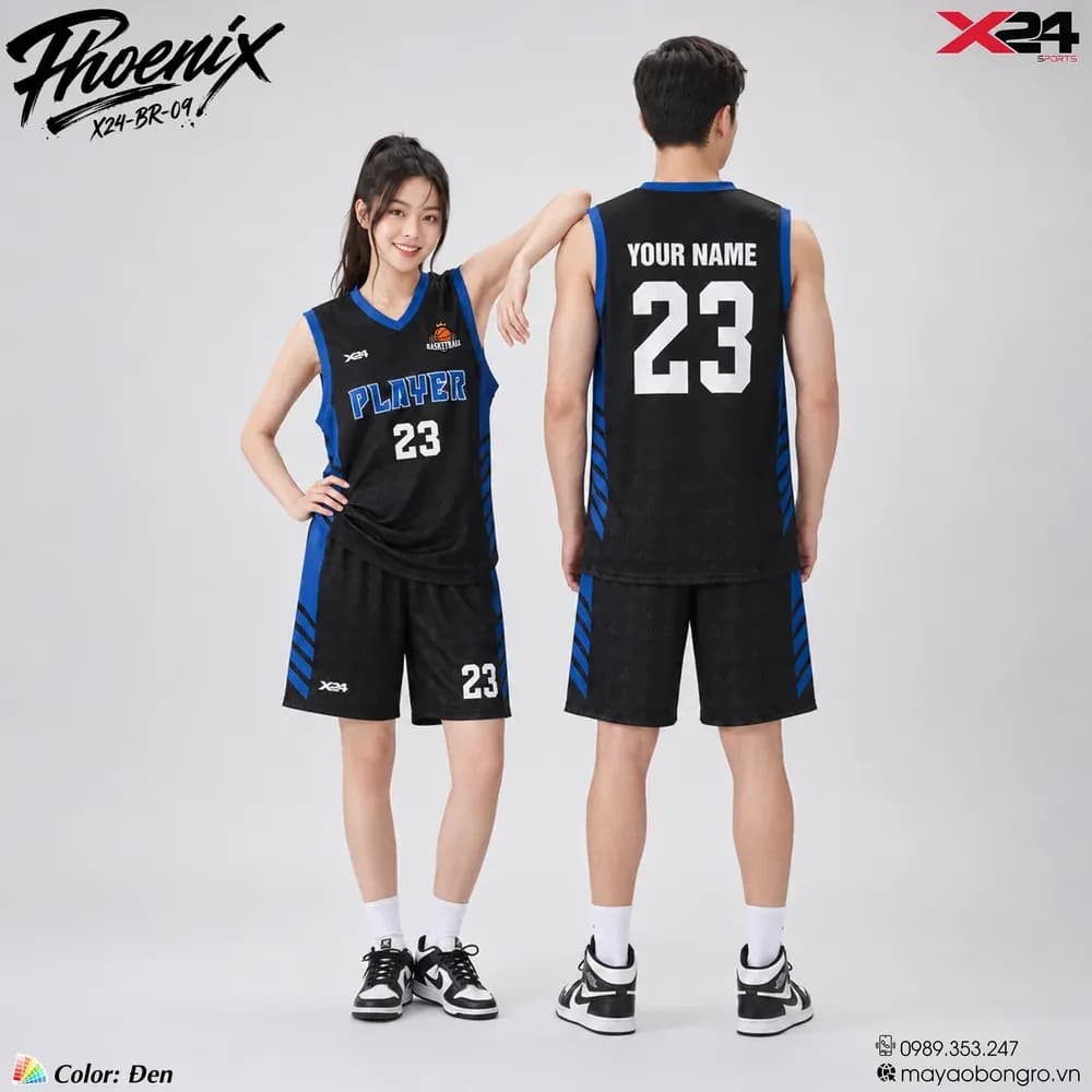 Mẫu áo bóng rổ mẫu thiết kế riêng màu Đen tại X24 Sport