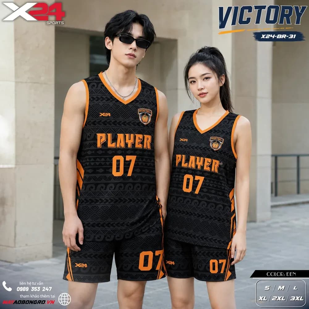 Mẫu áo bóng rổ mẫu thiết kế riêng màu Đen tại X24 Sport