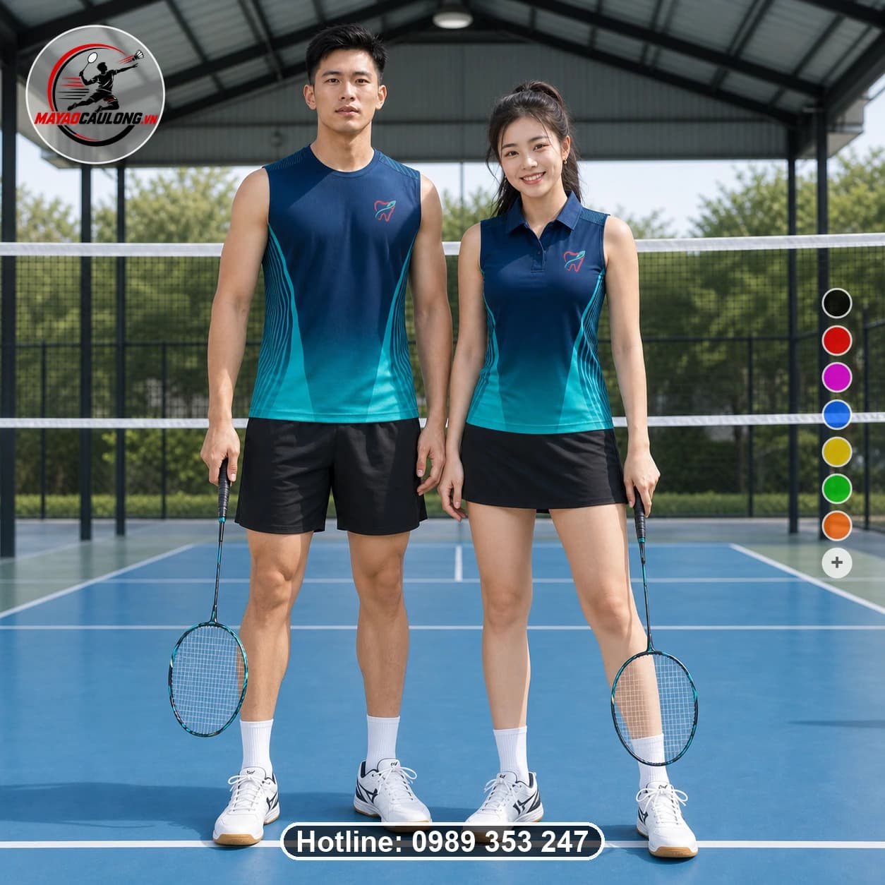Áo Cầu Lông Đặt May X24-CL-004 Gradient Xanh Navy Xanh Ngọc