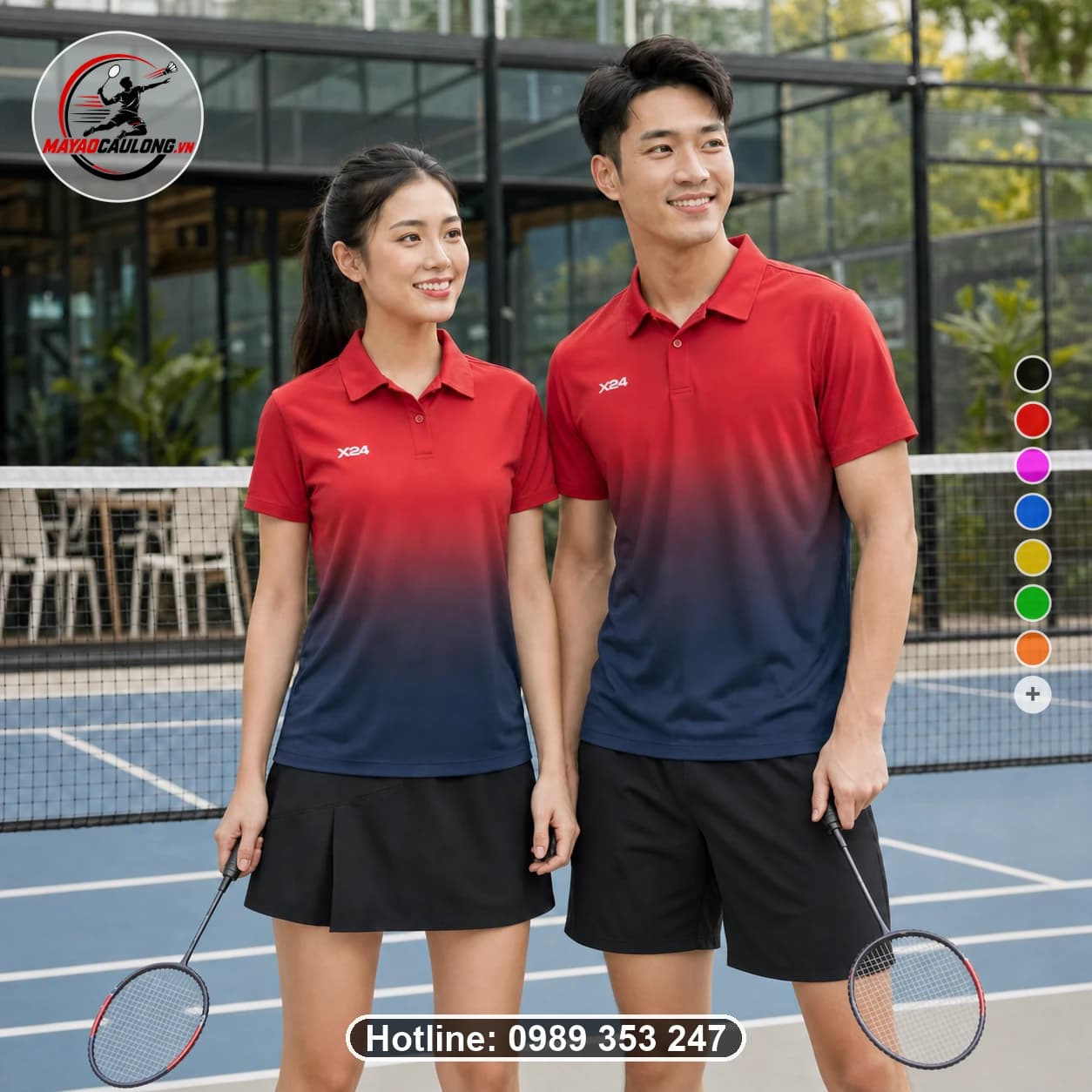 Áo cầu lông đặt may X24-CL-012 đỏ, xanh navy áo có cổ, tay ngắn - ảnh sản phẩm 1