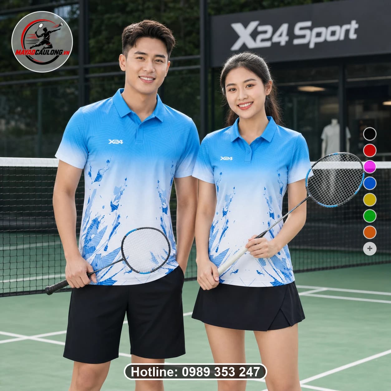 Áo cầu lông đặt may X24-CL-015 xanh dương, trắng áo có cổ, tay ngắn - ảnh sản phẩm 1