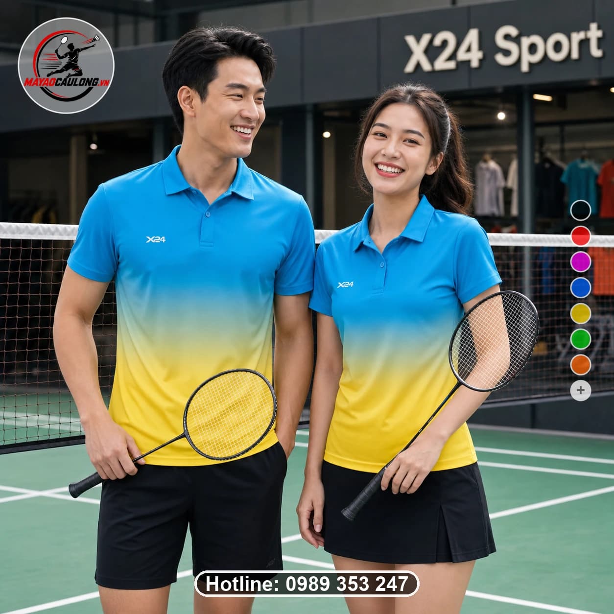 Áo cầu lông đặt may X24-CL-016 xanh dương, vàng áo có cổ, tay ngắn - ảnh sản phẩm 1