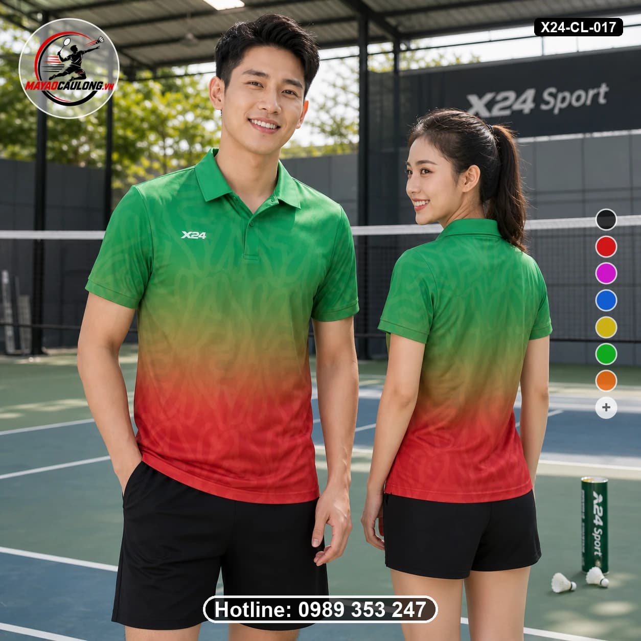 Áo cầu lông đặt may X24-CL-017 xanh lá, be vàng, đỏ áo có cổ, tay ngắn - ảnh sản phẩm 1