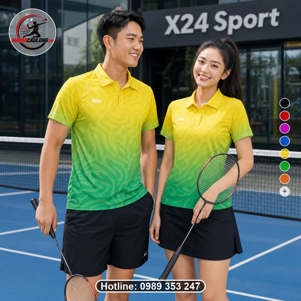 Áo cầu lông đặt may X24-CL-019 vàng, xanh lá áo có cổ, tay ngắn - ảnh sản phẩm 1