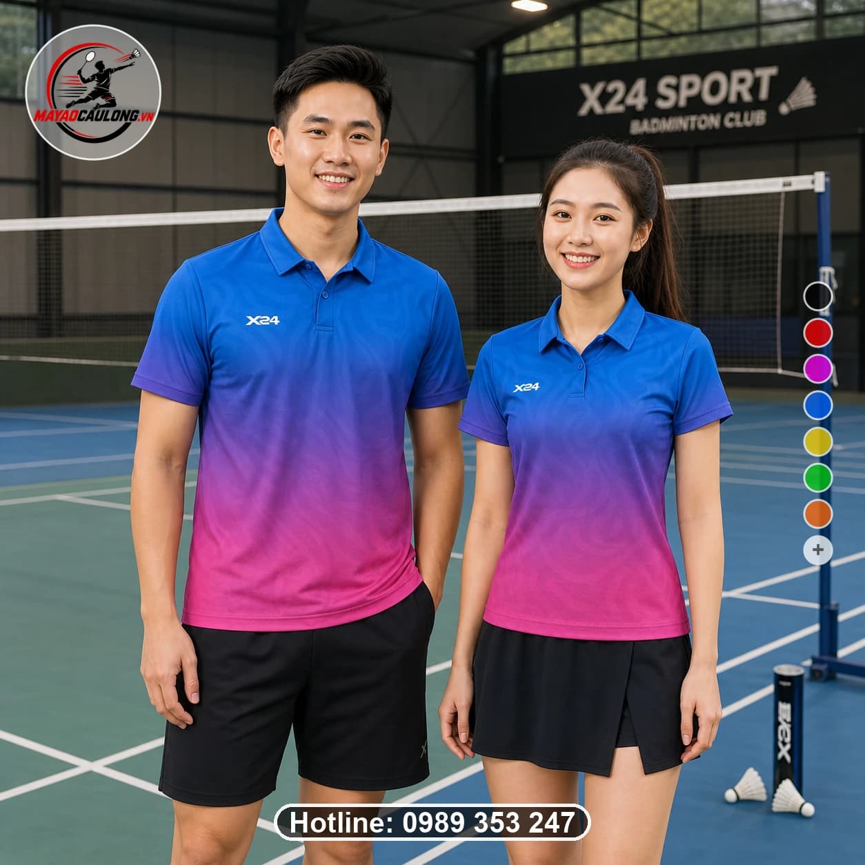 Áo cầu lông đặt may X24-CL-020 xanh, dương, tím, hồng áo có cổ, tay ngắn - ảnh sản phẩm 1