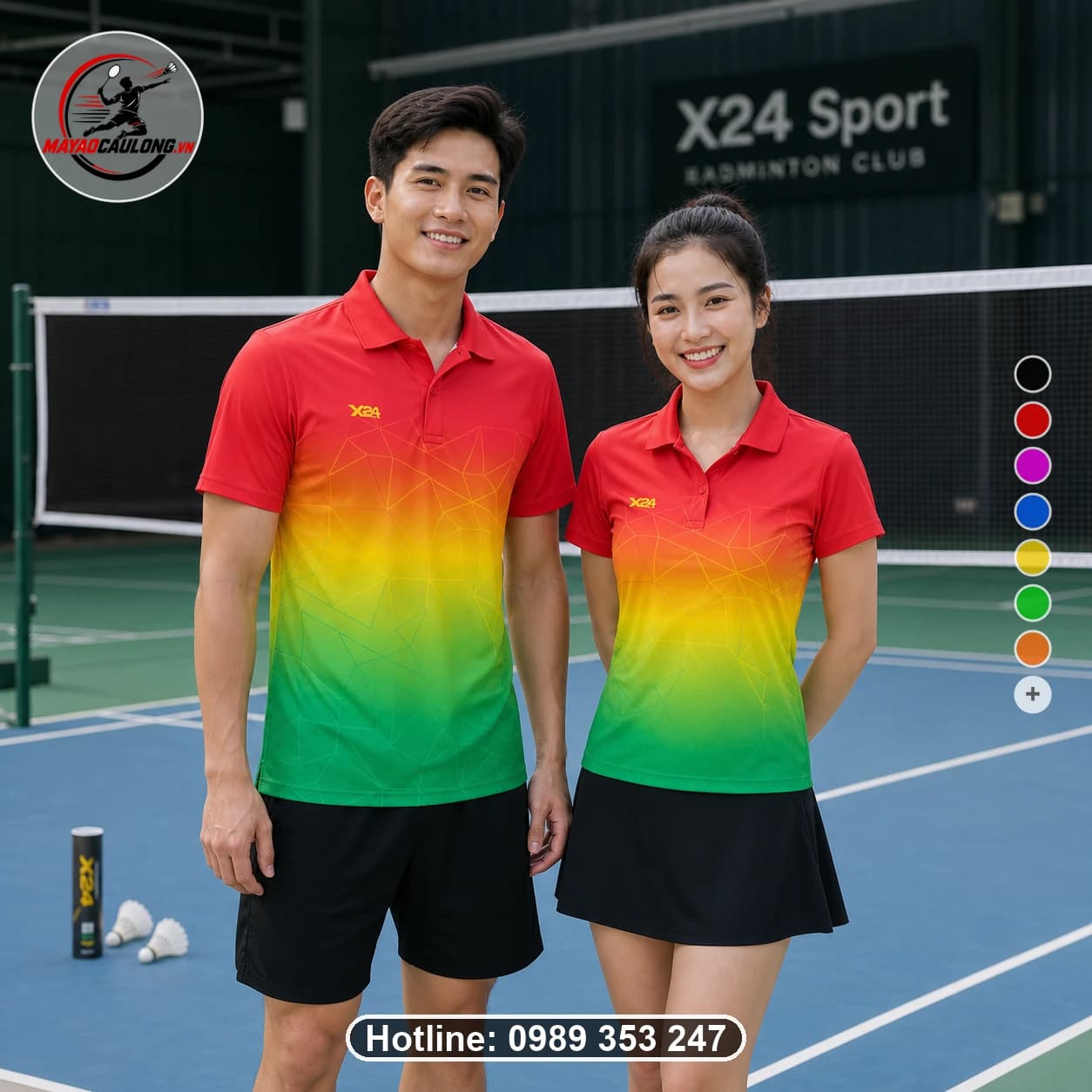 Áo cầu lông đặt may X24-CL-021 đỏ, vàng, xanh áo có cổ, tay ngắn - ảnh sản phẩm 1