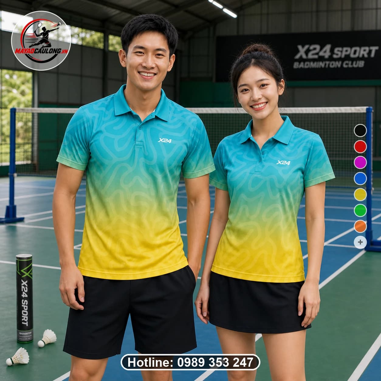Áo cầu lông đặt may X24-CL-022 xanh, ngọc, vàng áo có cổ, tay ngắn - ảnh sản phẩm 1