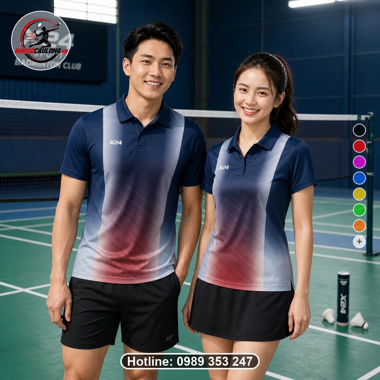 Áo cầu lông đặt may X24-CL-023 xanh, navy, trắng, đỏ áo có cổ, tay ngắn - ảnh sản phẩm 1