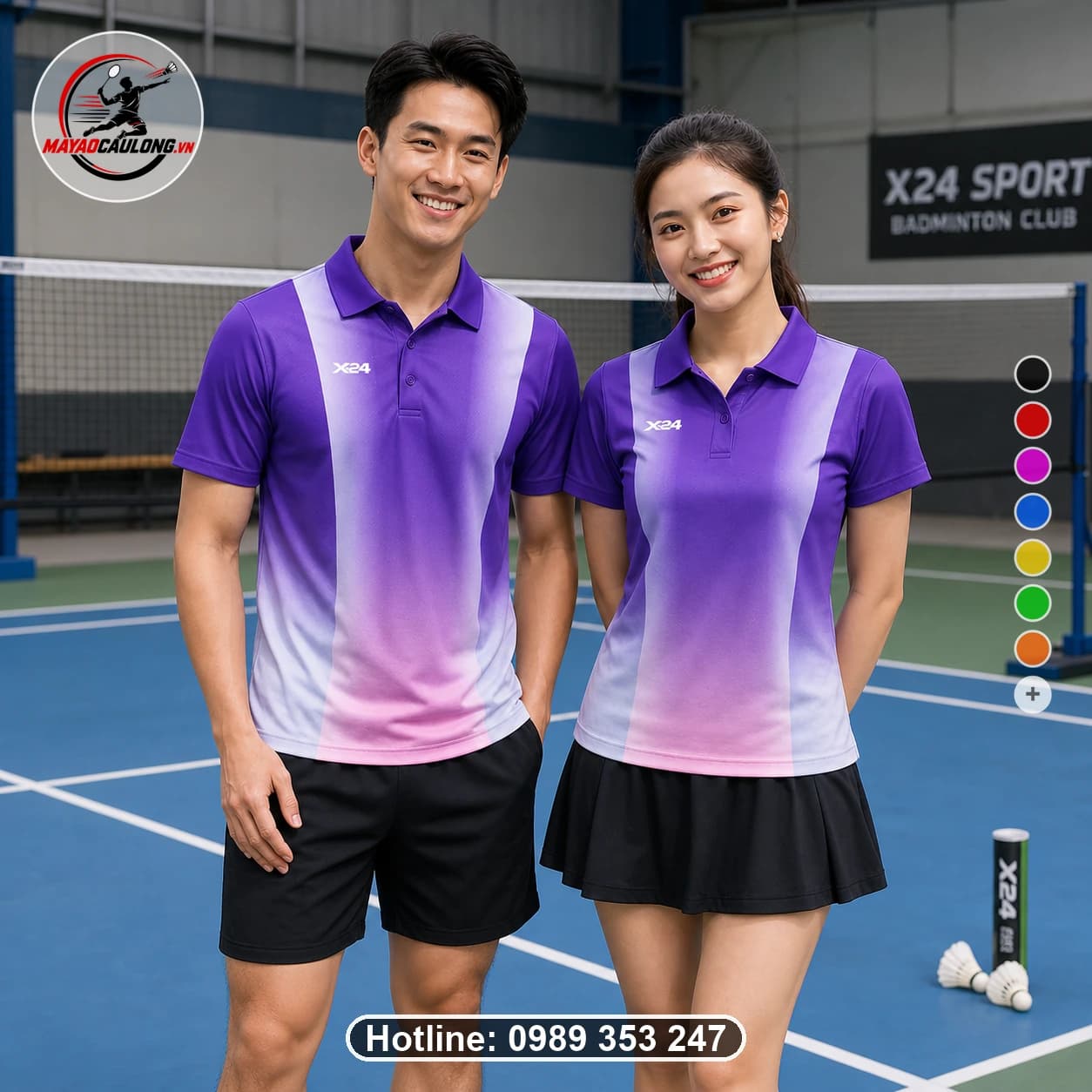 Áo cầu lông đặt may X24-CL-024 tím, trắng, hồng áo có cổ, tay ngắn - ảnh sản phẩm 1