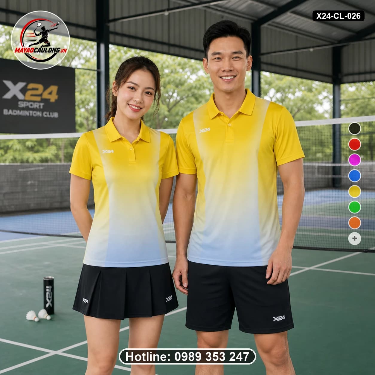 Áo cầu lông đặt may X24-CL-026 vàng, trắng, xanh, nhạt áo có cổ, tay ngắn - ảnh sản phẩm 1