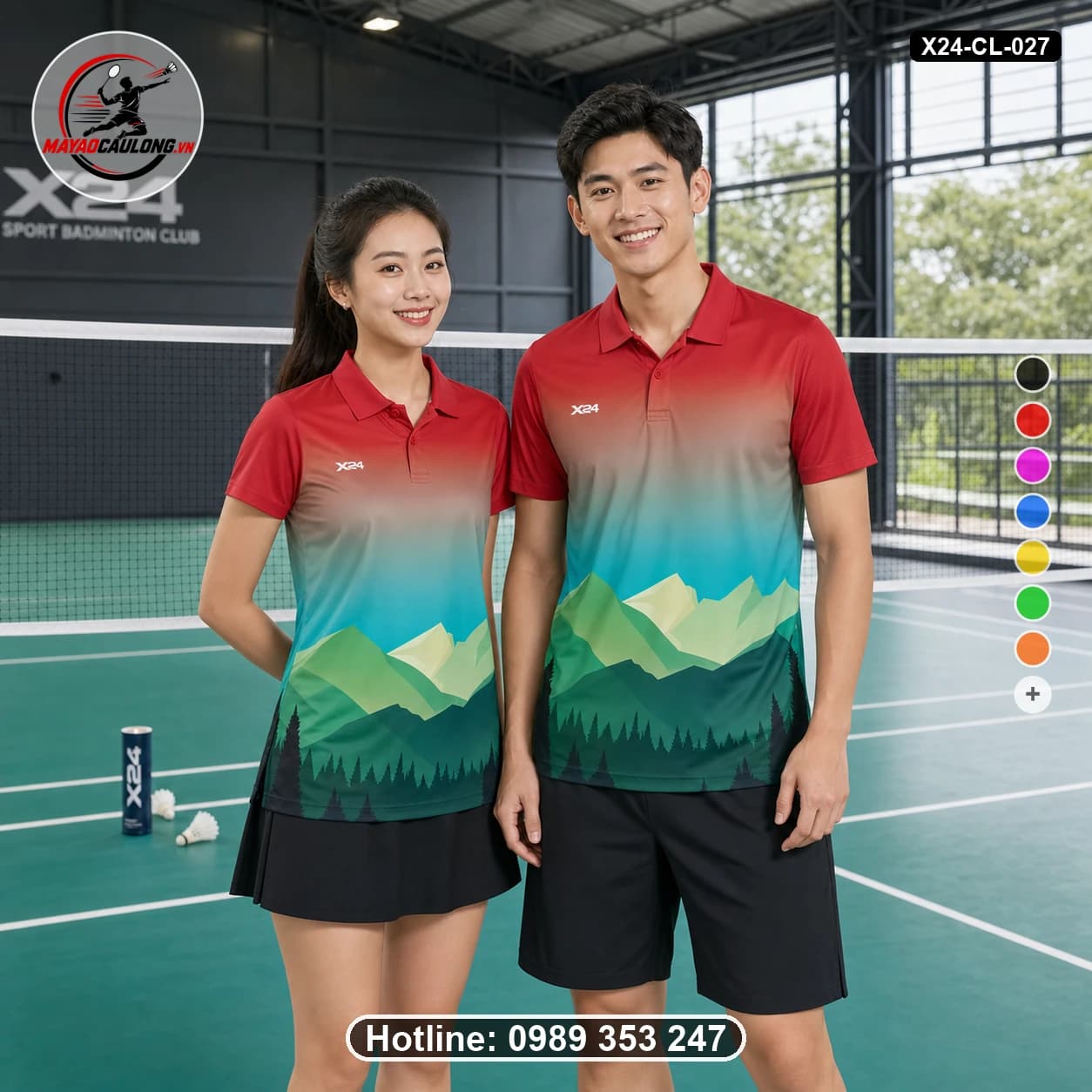 Áo cầu lông đặt may X24-CL-027 đỏ, xám, xanh, ngọc, lá áo có cổ, tay ngắn - ảnh sản phẩm 1