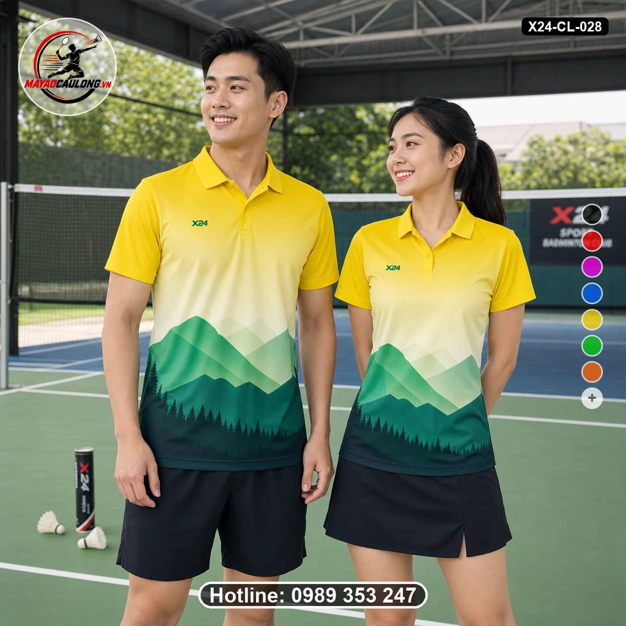 Áo cầu lông đặt may X24-CL-028 vàng, kem, xanh lá, xanh rừng áo có cổ, tay ngắn - ảnh sản phẩm 1