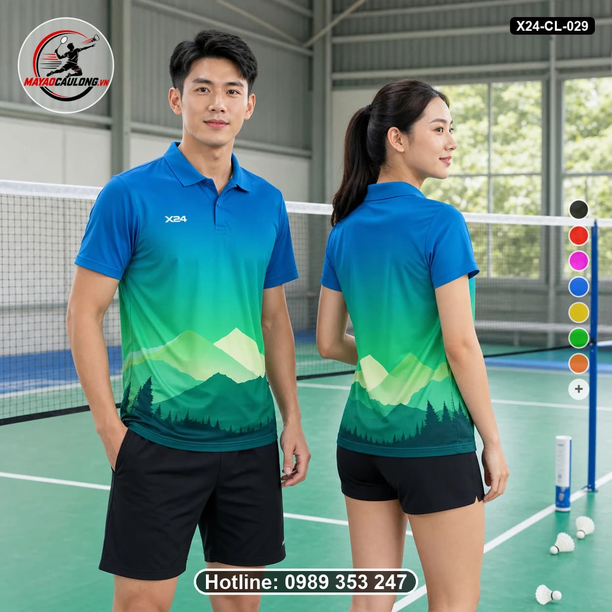 Áo cầu lông đặt may X24-CL-029 xanh dương, xanh teal, xanh lá, xanh mint, trắng áo có cổ, tay ngắn - ảnh sản phẩm 1