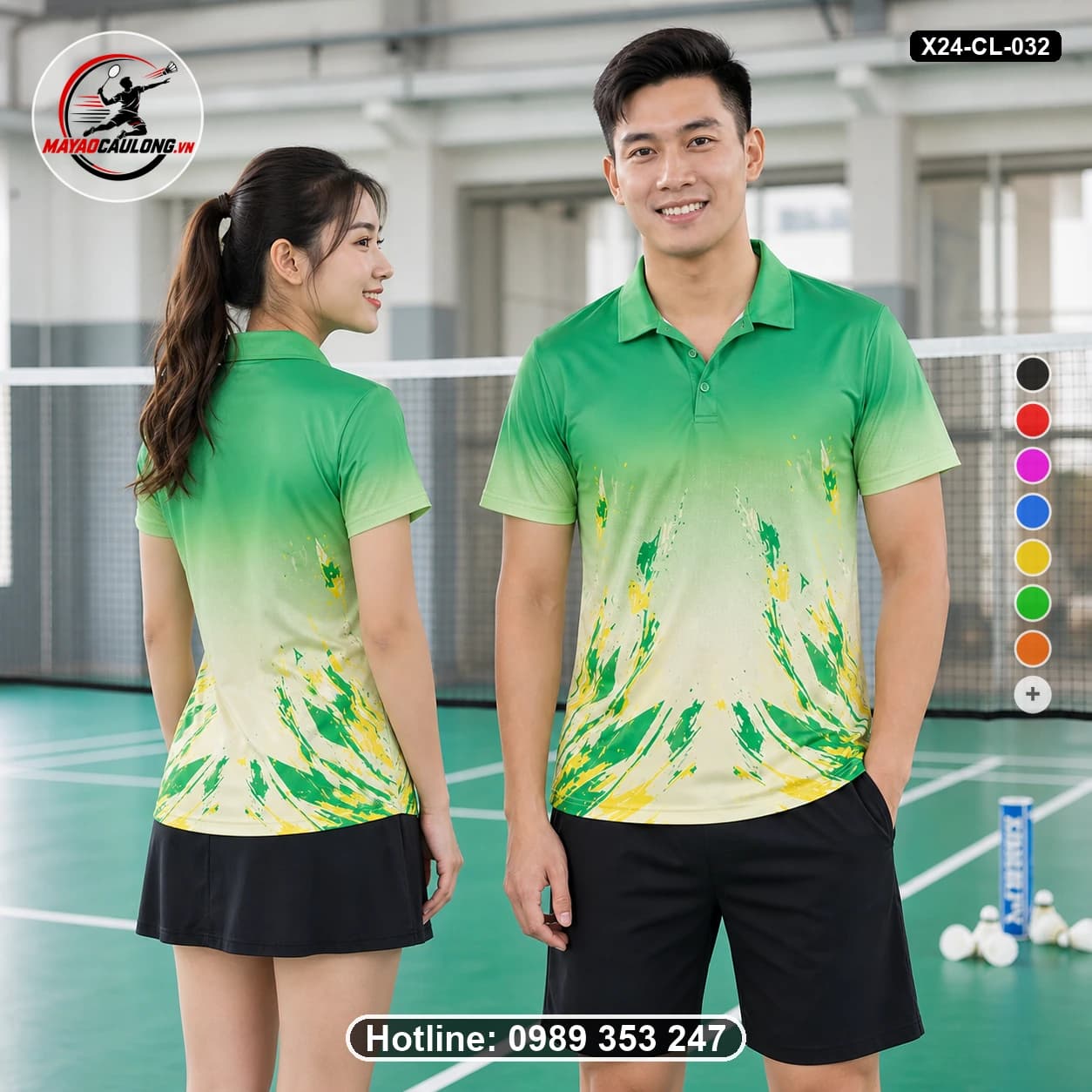 Áo cầu lông đặt may X24-CL-032 xanh lá, xanh mint, kem, vàng nhạt, trắng áo có cổ, tay ngắn - ảnh sản phẩm 1