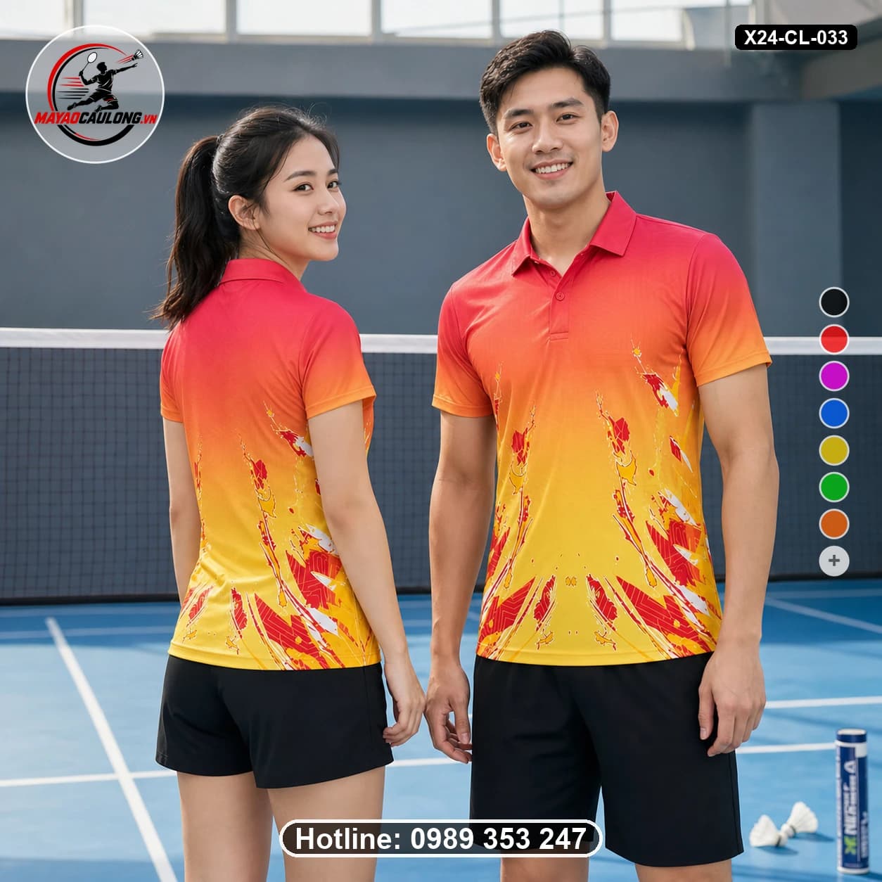 Áo cầu lông đặt may X24-CL-033 hồng đỏ, cam, vàng, trắng áo có cổ, tay ngắn - ảnh sản phẩm 1