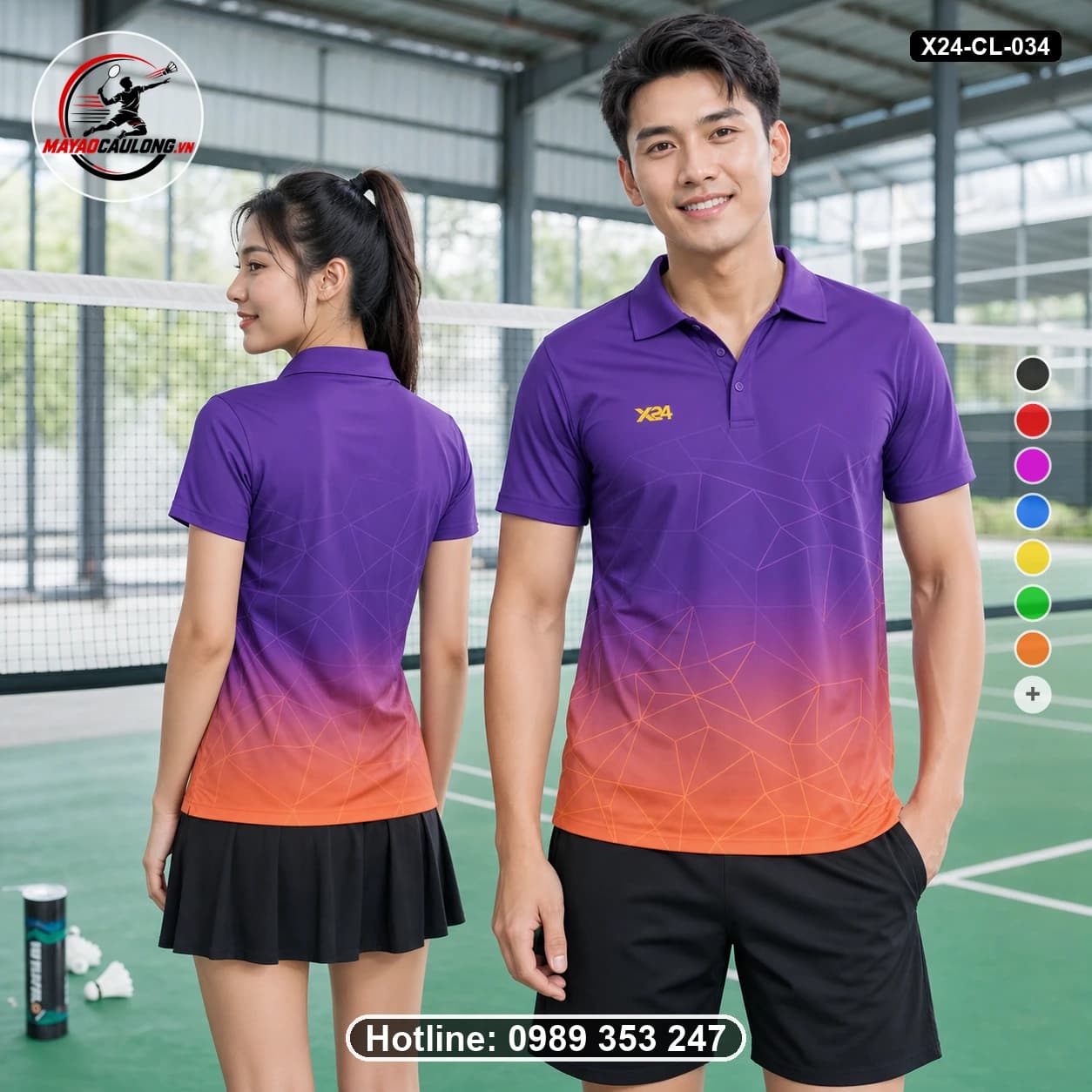 Áo cầu lông đặt may X24-CL-034 tím, hồng tím, cam, vàng áo có cổ, tay ngắn - ảnh sản phẩm 1
