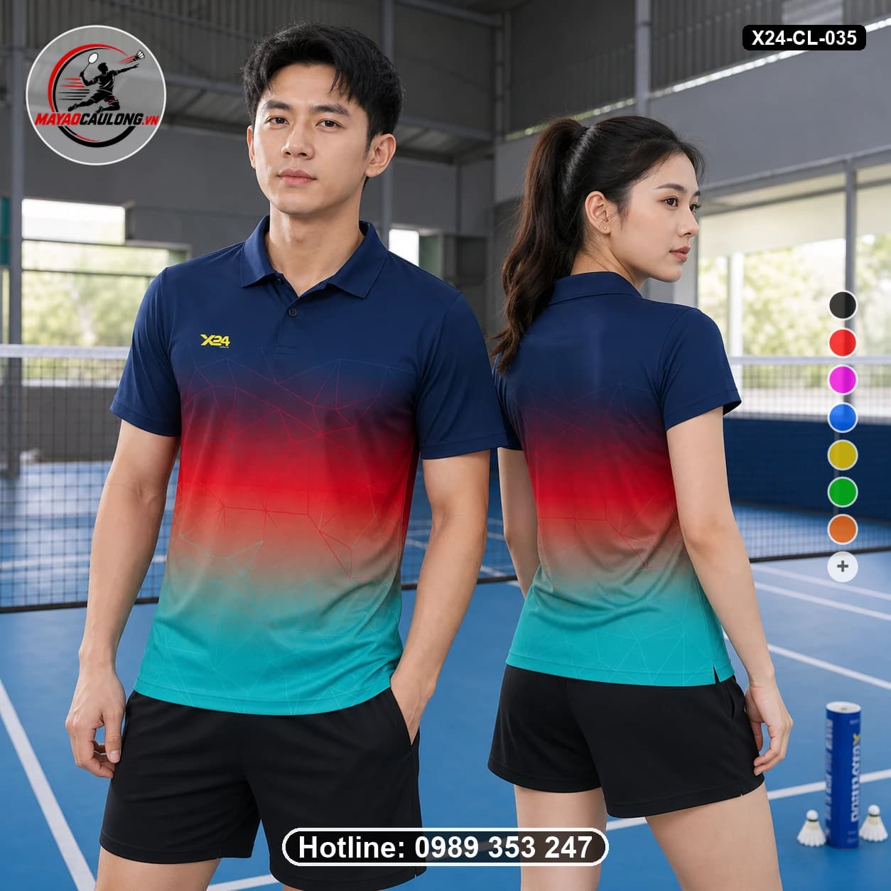 Áo cầu lông đặt may X24-CL-035 xanh navy, đỏ, xanh teal, xanh cyan, vàng áo có cổ, tay ngắn - ảnh sản phẩm 1