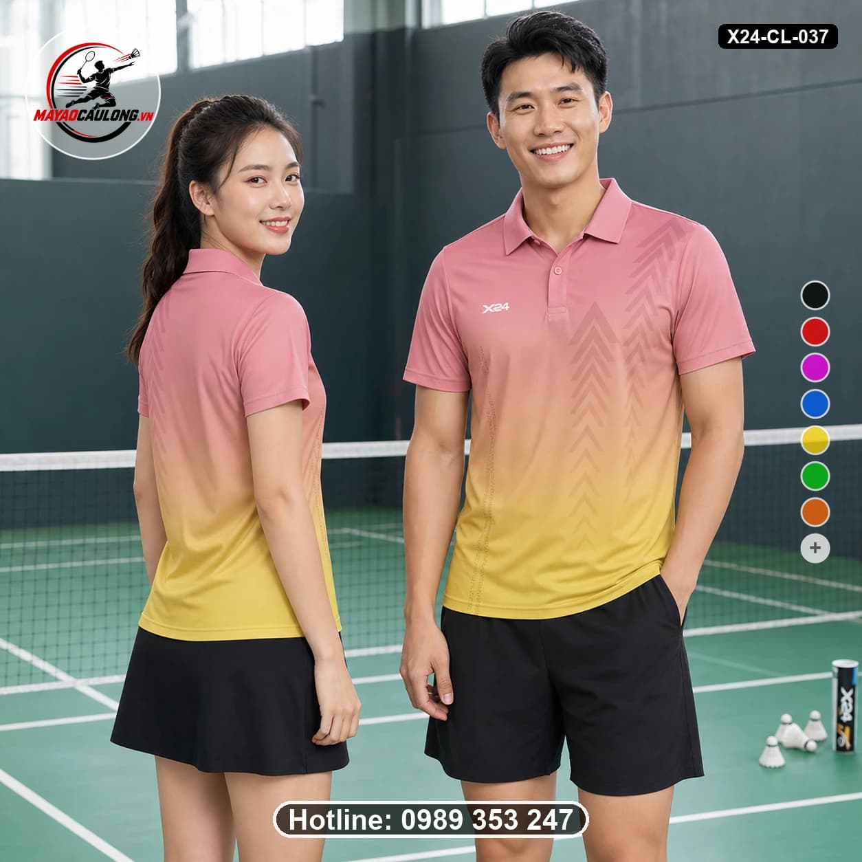 Áo cầu lông đặt may X24-CL-037 hồng phấn, cam đào, vàng, trắng áo có cổ, tay ngắn - ảnh sản phẩm 1