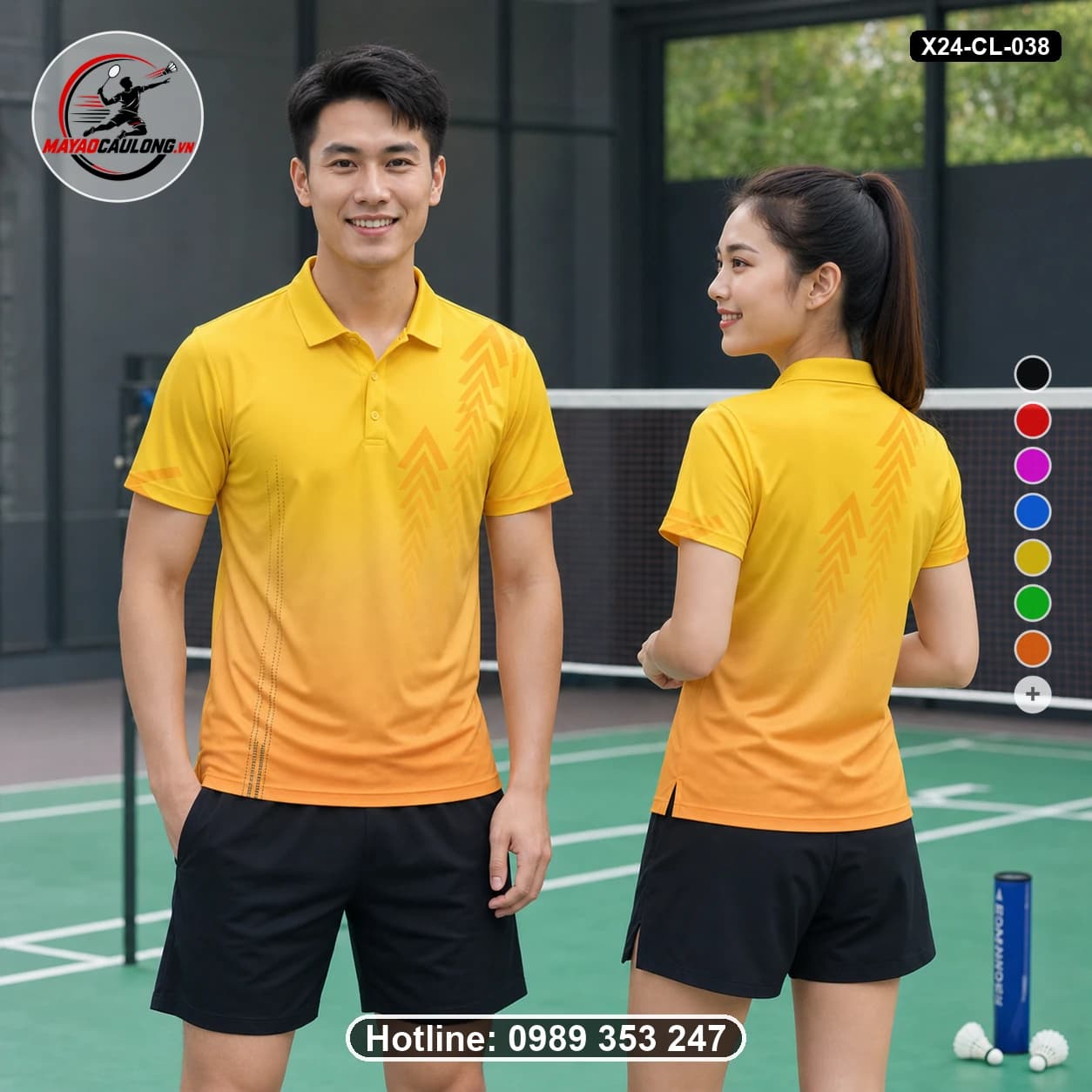 Áo cầu lông đặt may X24-CL-038 vàng, cam, đen áo có cổ, tay ngắn - ảnh sản phẩm 1