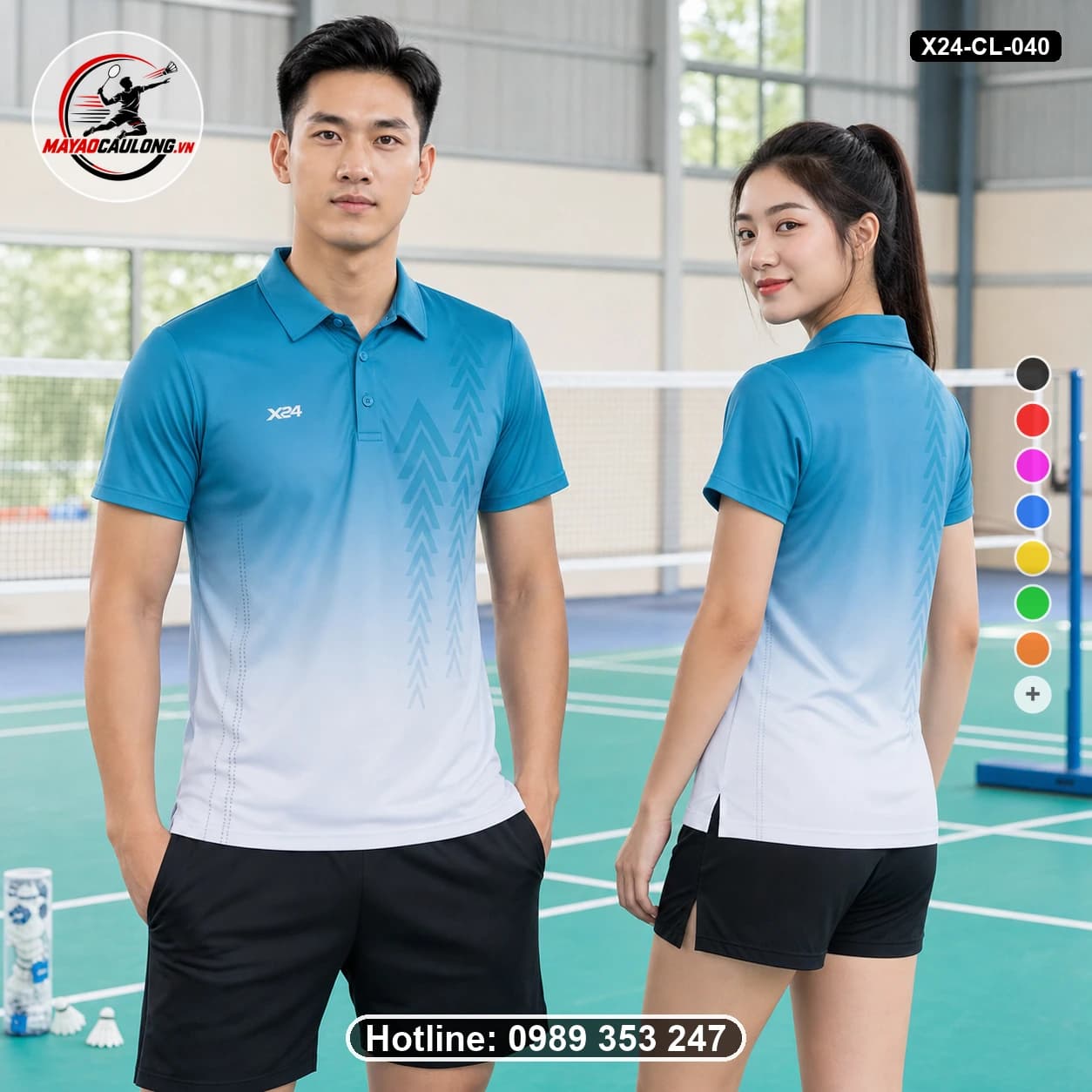 Áo cầu lông đặt may X24-CL-040 xanh teal, xanh nhạt, trắng áo có cổ, tay ngắn - ảnh sản phẩm 1
