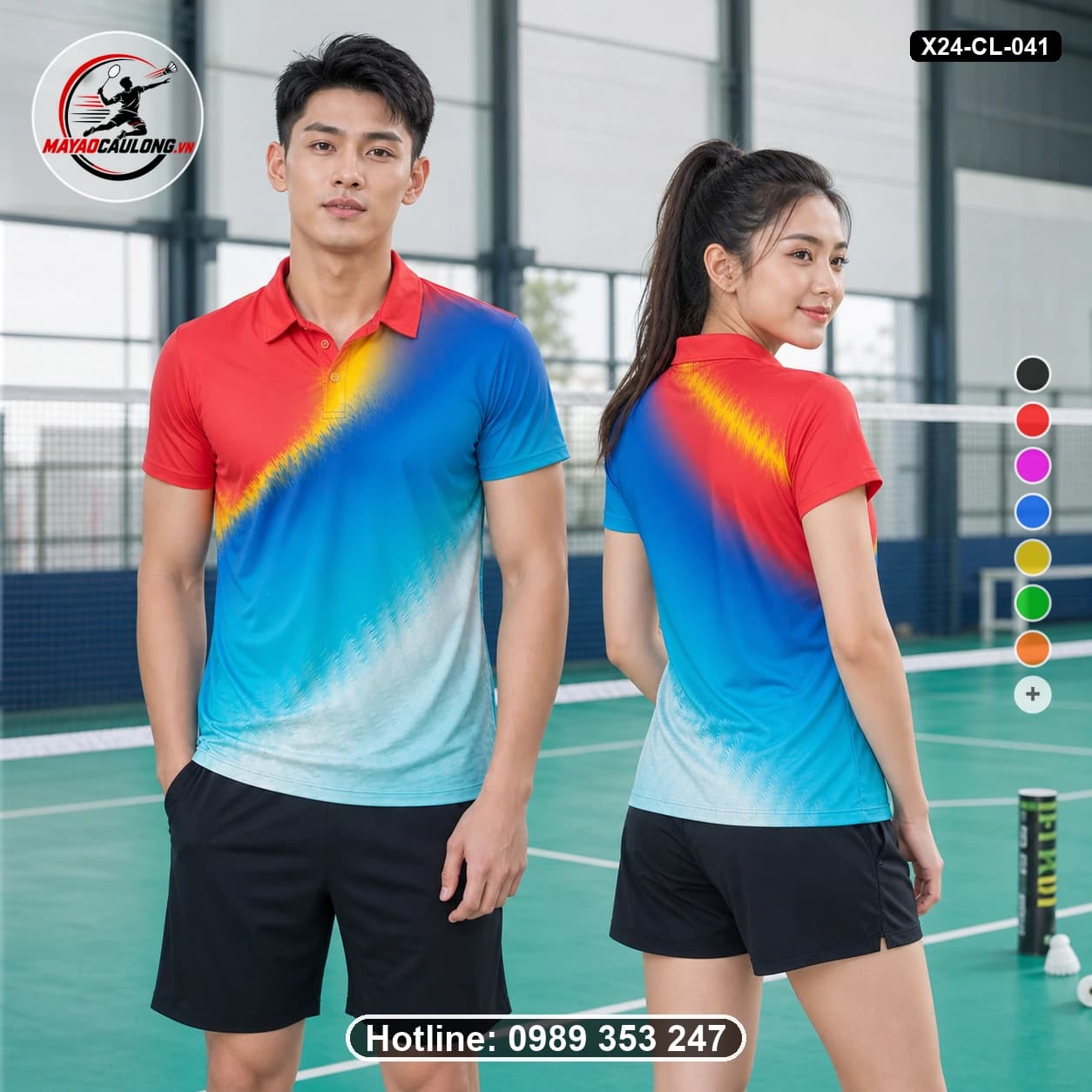 Áo cầu lông đặt may X24-CL-041 đỏ hồng, xanh dương, xanh cyan, vàng, trắng xanh nhạt áo có cổ, tay ngắn - ảnh sản phẩm 1