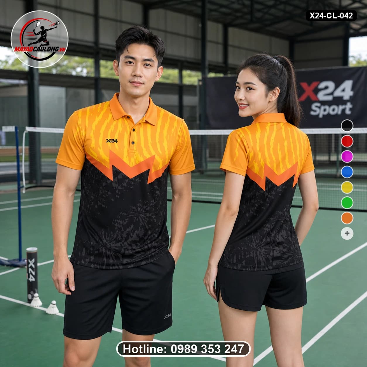 Áo cầu lông đặt may X24-CL-042 cam, vàng, đen áo có cổ, tay ngắn - ảnh sản phẩm 1