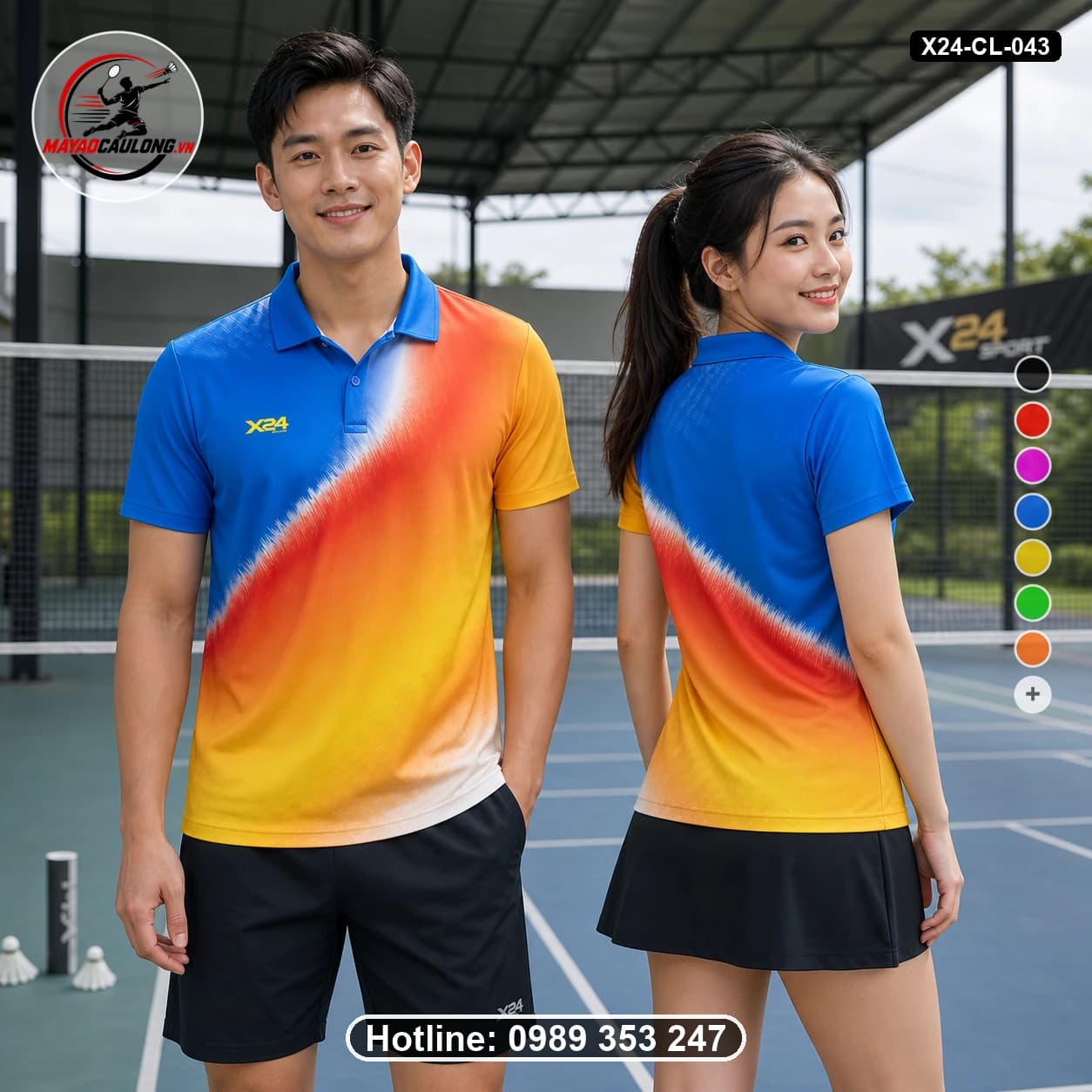 Áo cầu lông đặt may X24-CL-043 xanh dương, đỏ cam, vàng, trắng áo có cổ, tay ngắn - ảnh sản phẩm 1