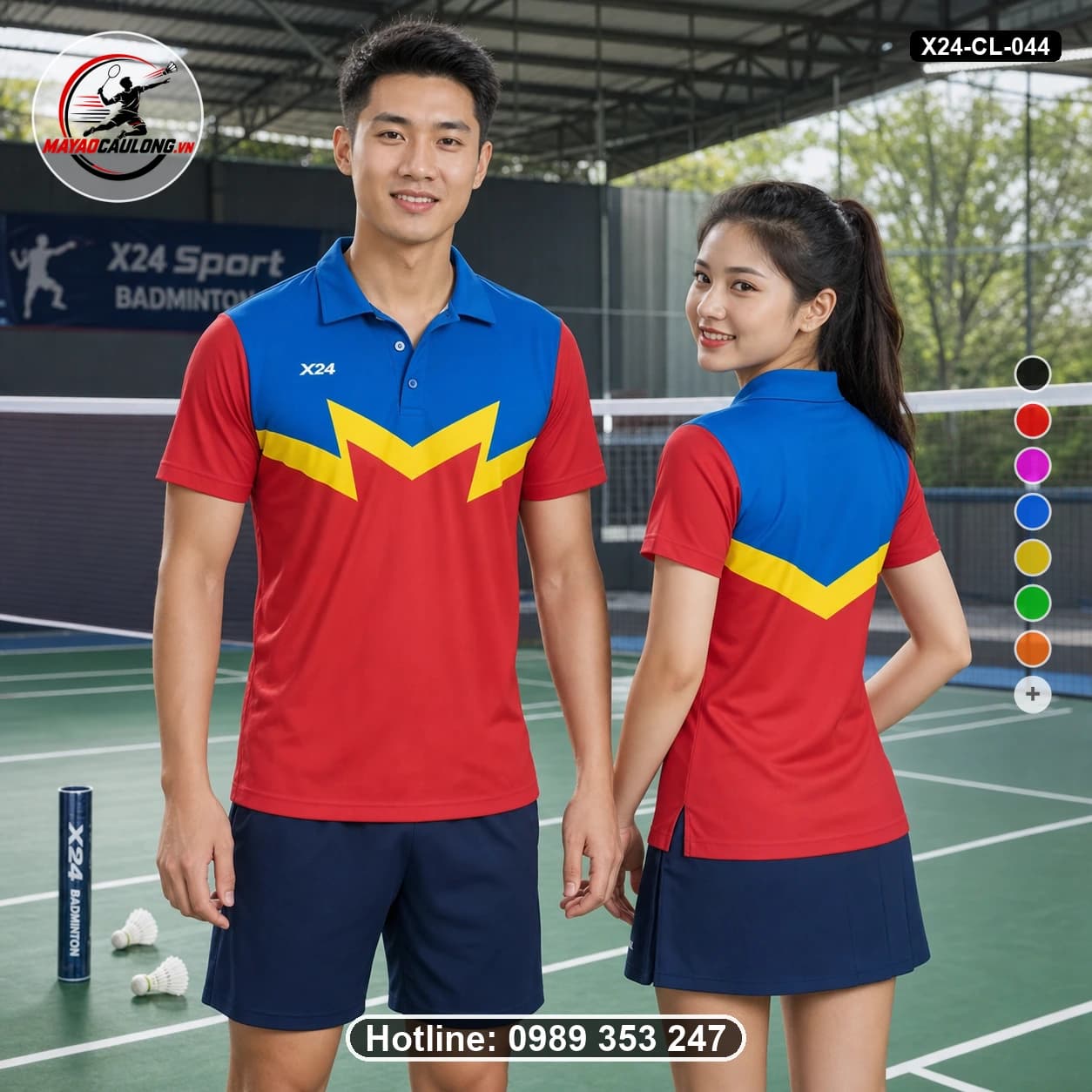 Áo cầu lông đặt may X24-CL-044 xanh dương, đỏ, vàng áo có cổ, tay ngắn - ảnh sản phẩm 1