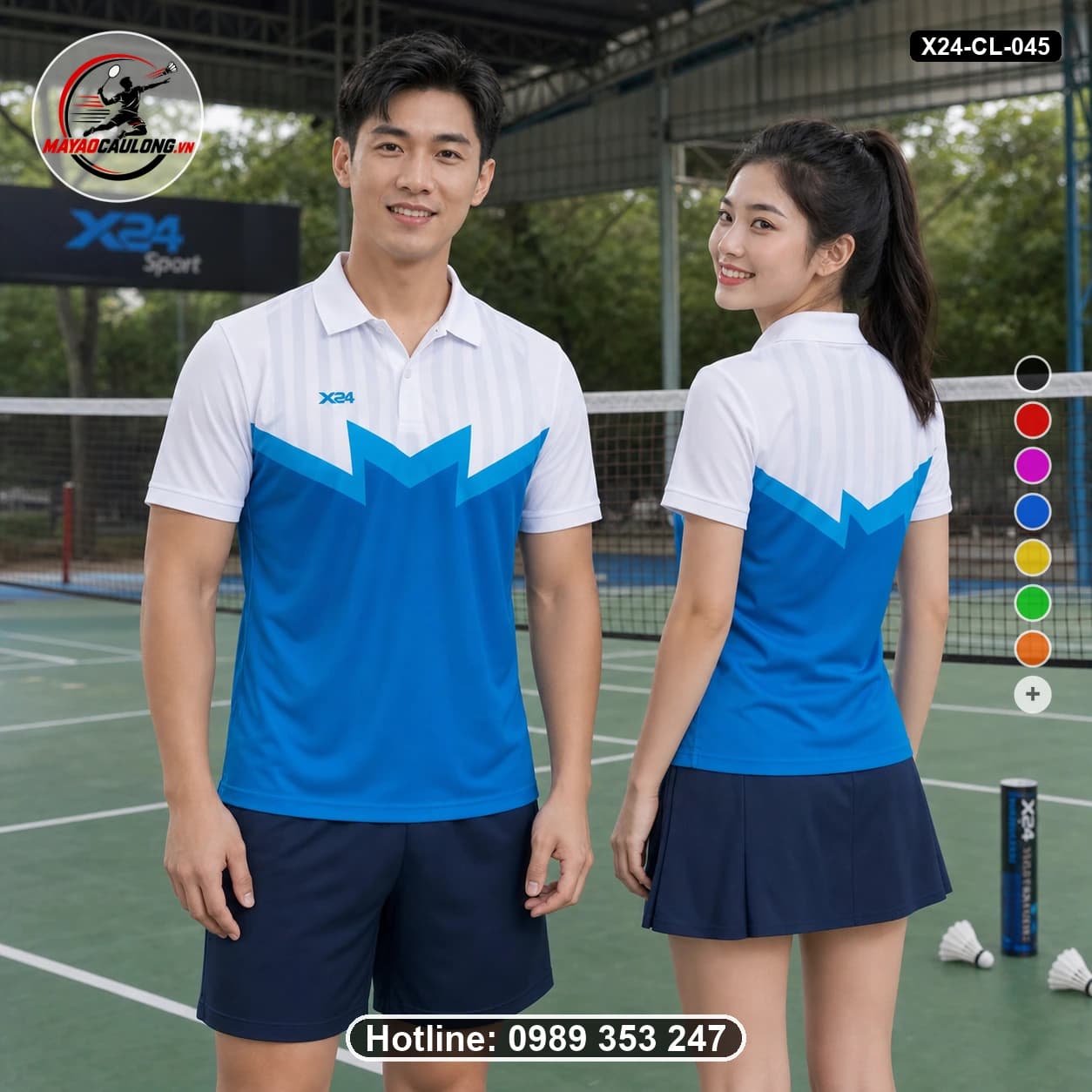 Áo cầu lông đặt may X24-CL-045 trắng, xanh dương, xanh cyan áo có cổ, tay ngắn - ảnh sản phẩm 1