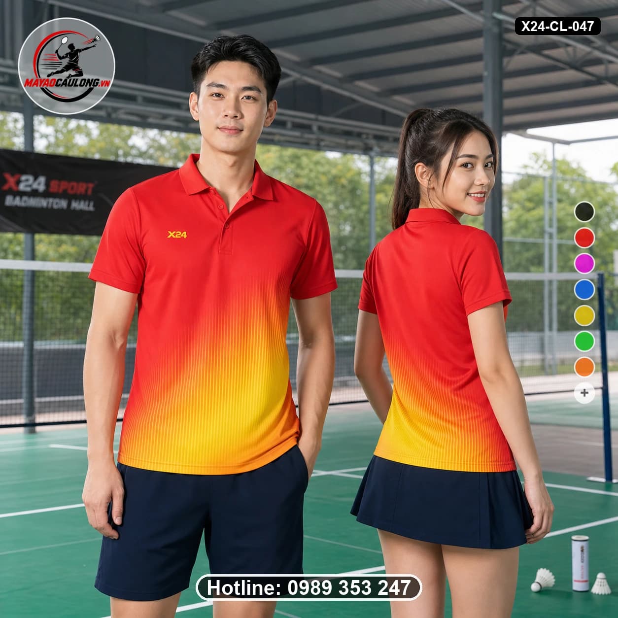 Áo cầu lông đặt may X24-CL-047 đỏ, vàng, cam áo có cổ, tay ngắn - ảnh sản phẩm 1