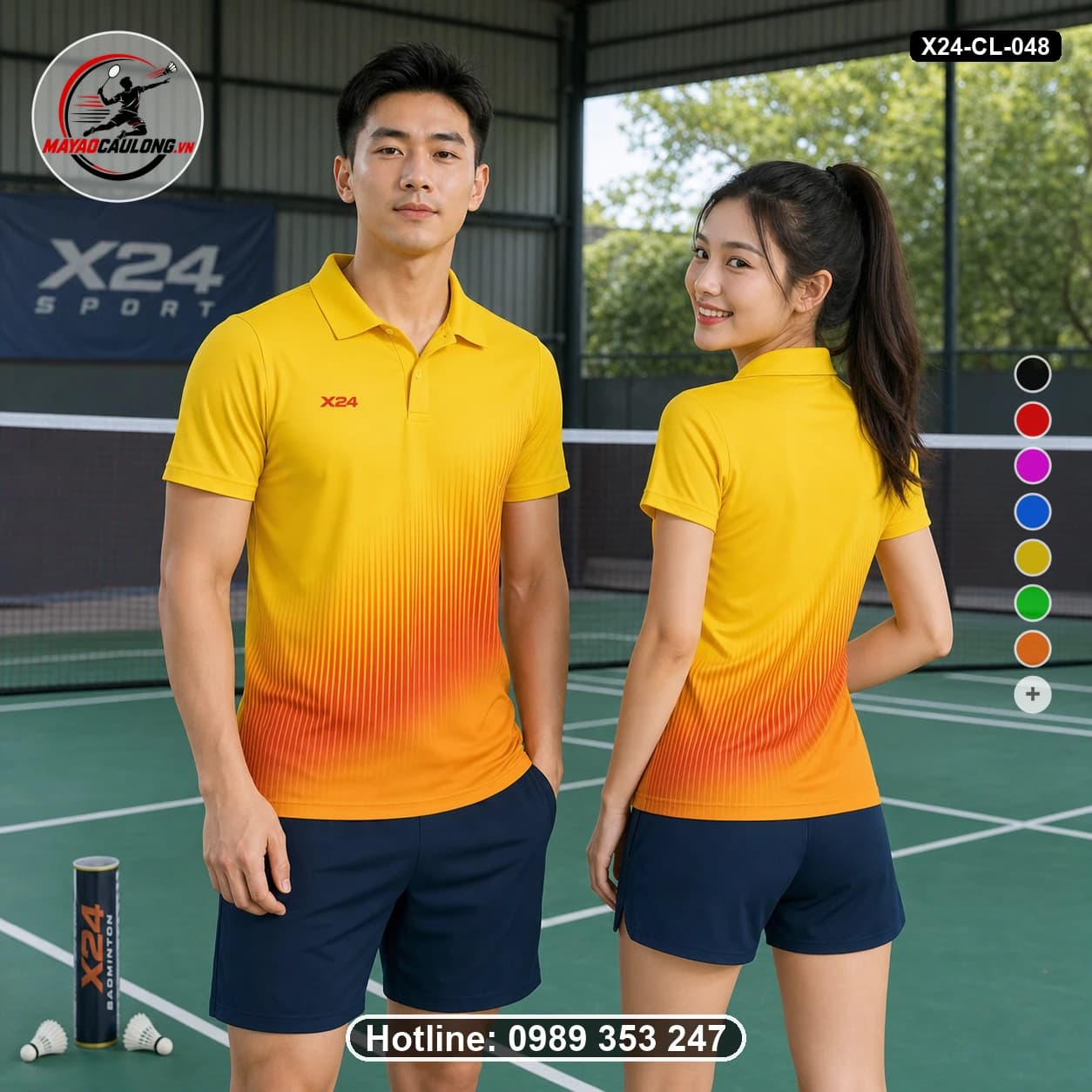 Áo cầu lông đặt may X24-CL-048 vàng, cam, đỏ cam áo có cổ, tay ngắn - ảnh sản phẩm 1