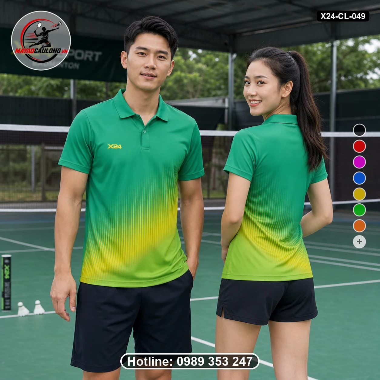 Áo cầu lông đặt may X24-CL-049 xanh lá, vàng, xanh lime áo có cổ, tay ngắn - ảnh sản phẩm 1