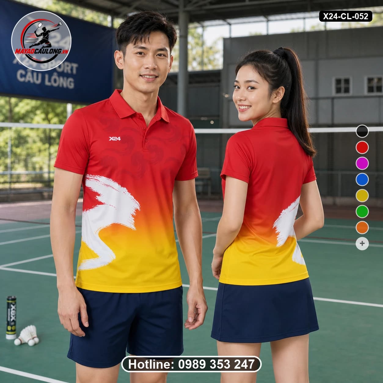 Áo cầu lông đặt may X24-CL-052 đỏ, vàng, trắng áo có cổ, tay ngắn - ảnh sản phẩm 1