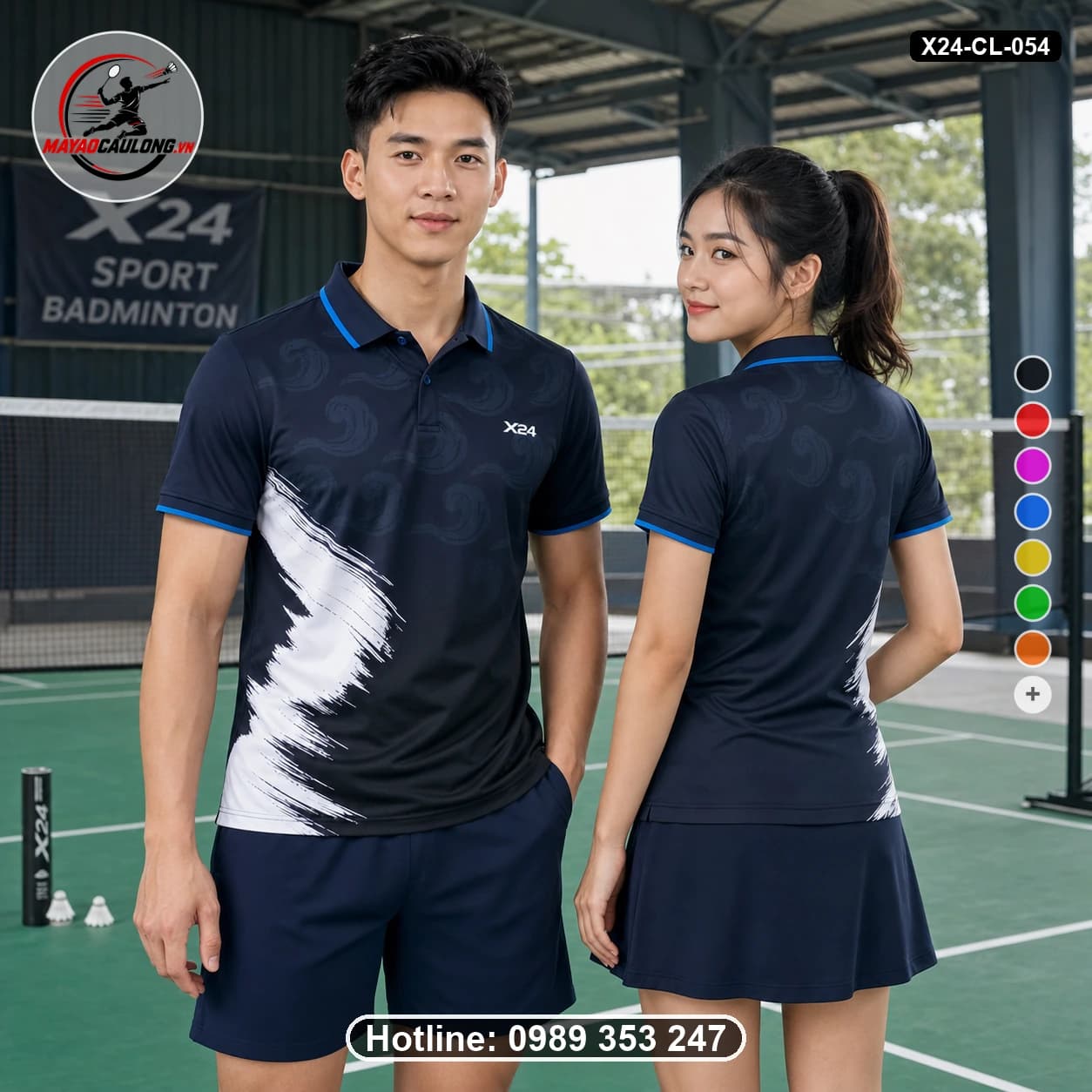 Áo cầu lông đặt may X24-CL-054 xanh navy, đen navy, trắng, xanh dương áo có cổ, tay ngắn - ảnh sản phẩm 1