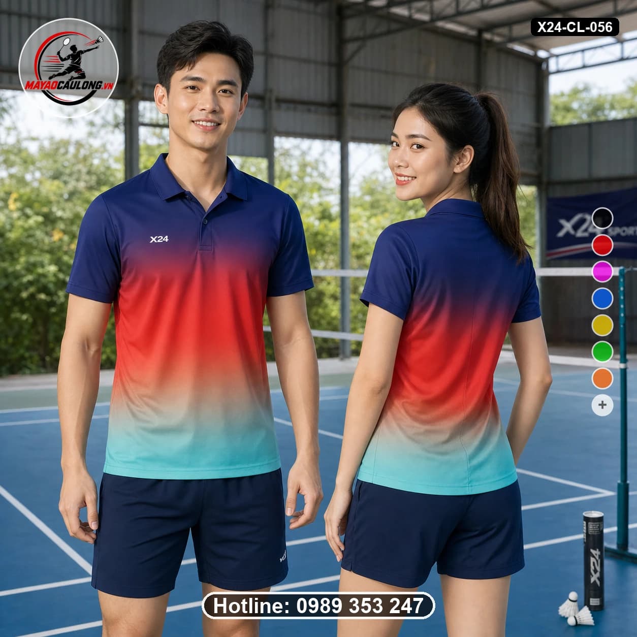 Áo cầu lông đặt may X24-CL-056 xanh navy, đỏ, xanh ngọc áo có cổ, tay ngắn - ảnh sản phẩm 1