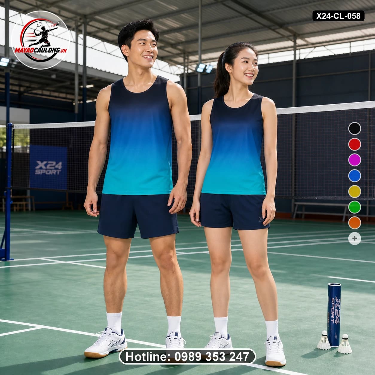 Áo cầu lông đặt may X24-CL-058 đen, xanh navy, xanh cyan, xanh teal áo không tay cổ tròn, vai rộng, nách khoét nông - ảnh sản phẩm 1
