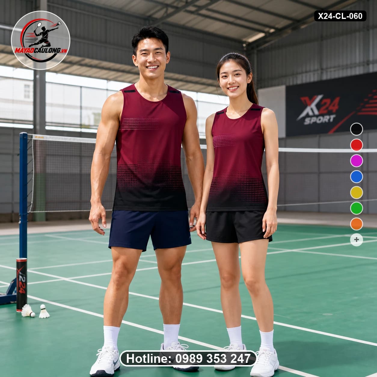 Áo cầu lông đặt may X24-CL-060 đỏ rượu, đen, đỏ burgundy, xanh navy áo không tay cổ tròn, vai rộng, nách khoét nông - ảnh sản phẩm 1