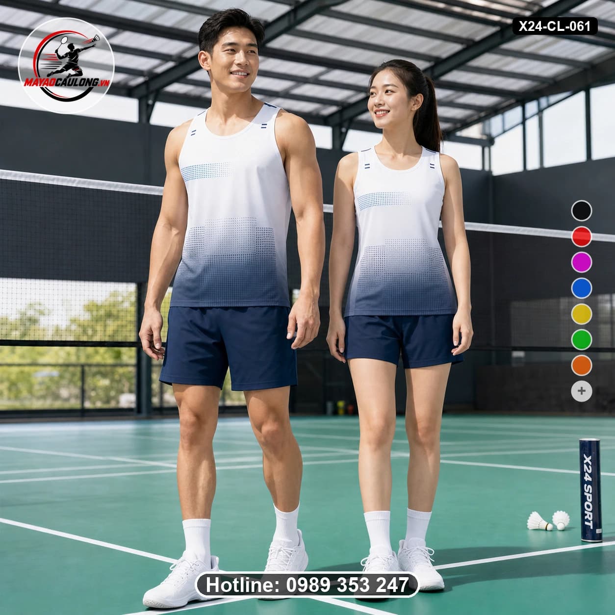 Áo cầu lông đặt may X24-CL-061 trắng, xám, xanh navy, xanh lam nhạt áo không tay cổ tròn, vai rộng, nách khoét nông - ảnh sản phẩm 1