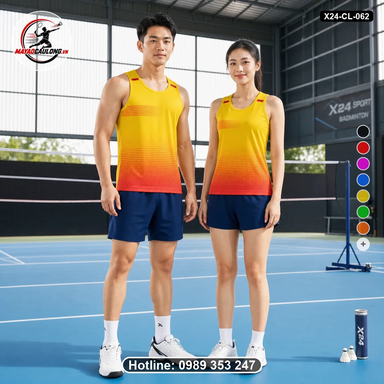 Áo cầu lông đặt may X24-CL-062 vàng, cam, đỏ cam, xanh navy áo không tay cổ tròn, vai rộng, nách khoét nông - ảnh sản phẩm 1