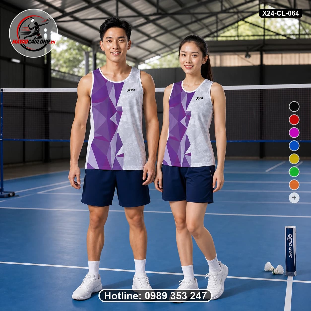 Áo cầu lông đặt may X24-CL-064 trắng, xám đá, tím, tím violet áo không tay cổ tròn, vai rộng, nách khoét nông - ảnh sản phẩm 1