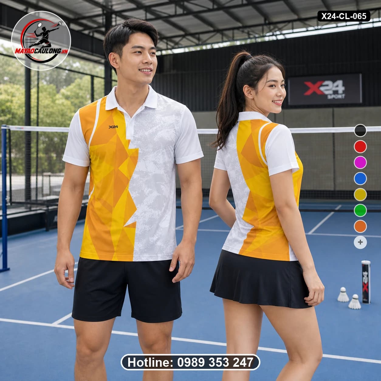 Áo cầu lông đặt may X24-CL-065 trắng, xám đá, vàng, cam, vàng gold áo có cổ, tay ngắn - ảnh sản phẩm 1