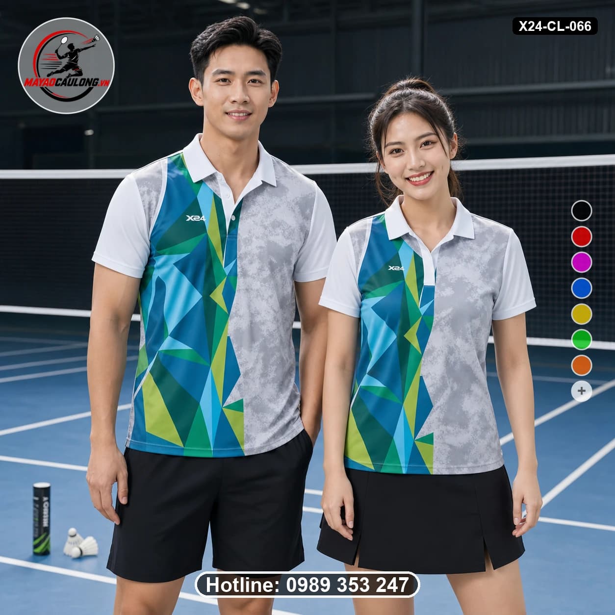 Áo cầu lông đặt may X24-CL-066 trắng, xám đá, xanh cyan, xanh teal, xanh lá, xanh lime áo có cổ, tay ngắn - ảnh sản phẩm 1
