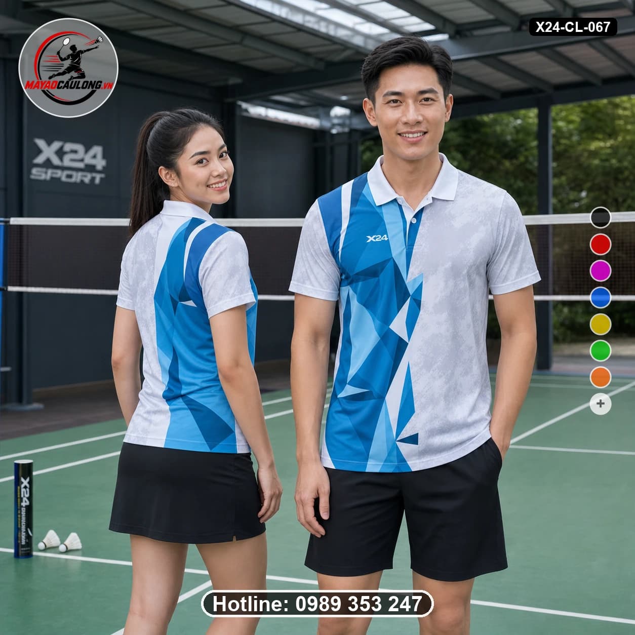 Áo cầu lông đặt may X24-CL-067 trắng, xám đá, xanh cyan, xanh navy, xanh teal áo có cổ, tay ngắn - ảnh sản phẩm 1