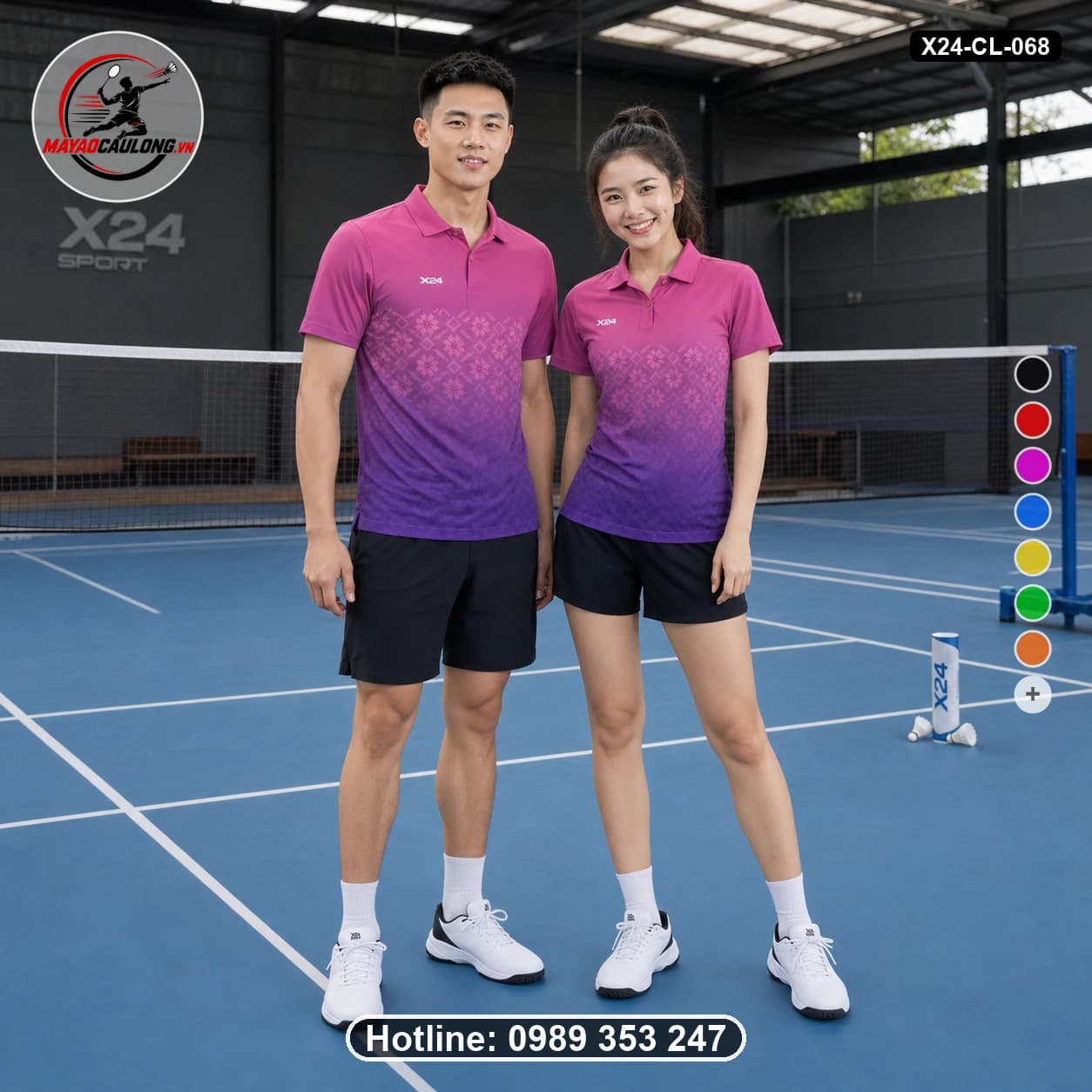 Áo cầu lông đặt may X24-CL-068 hồng magenta, tím, đỏ hồng áo có cổ, tay ngắn - ảnh sản phẩm 1