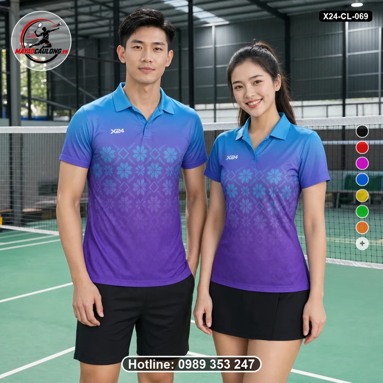 Áo cầu lông đặt may X24-CL-069 xanh da trời, xanh tím nhạt, tím violet áo có cổ, tay ngắn - ảnh sản phẩm 1