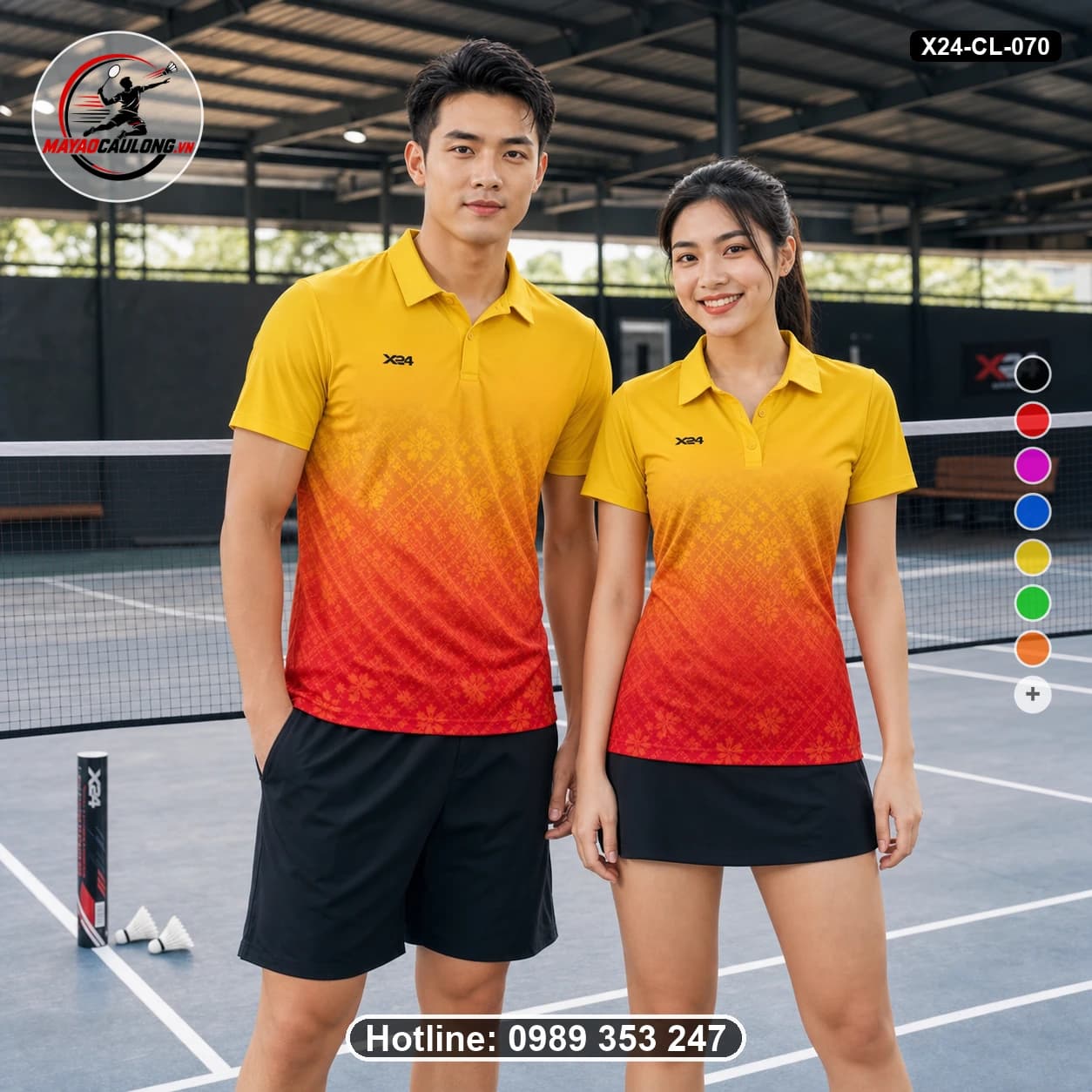 Áo cầu lông đặt may X24-CL-070 vàng tươi, cam, đỏ cam, đỏ tươi áo có cổ, tay ngắn - ảnh sản phẩm 1
