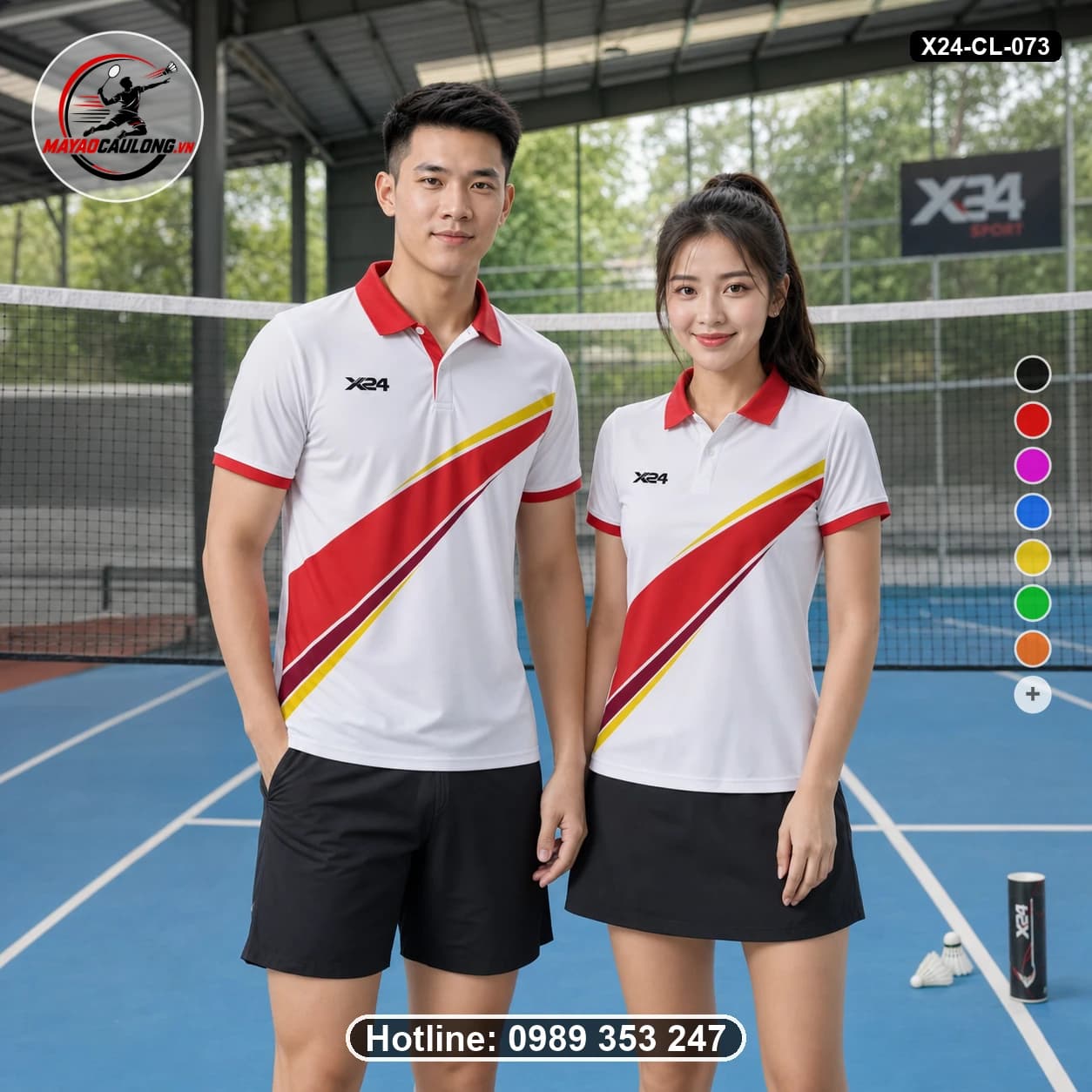 Áo cầu lông đặt may X24-CL-073 trắng, đỏ tươi, vàng, đỏ rượu áo có cổ, tay ngắn - ảnh sản phẩm 1